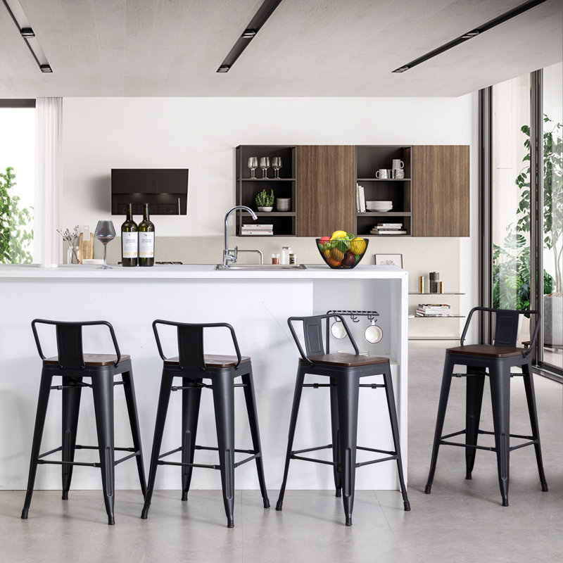 Saleh Counter Stool with Metal Frame, Matte Black, Counter Stool (26" Seat Height)