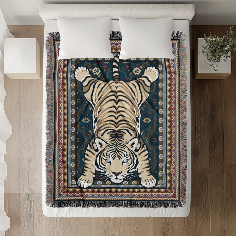 Roy Tiger Cotton Blend Blanket Throw, Blue, 60" L x 50" W
