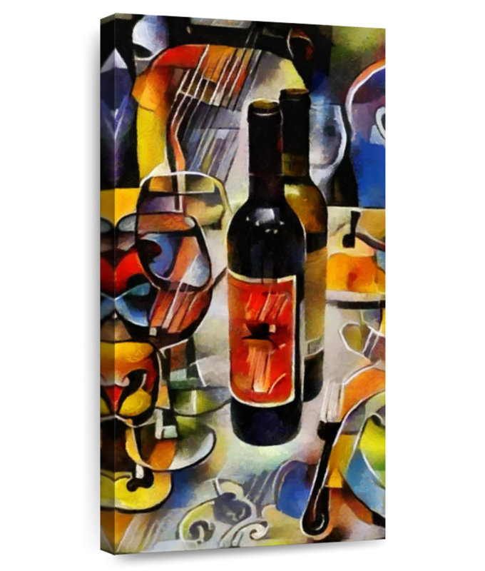 Nature morte de bouteille de vin, H 54 po x l 27 po