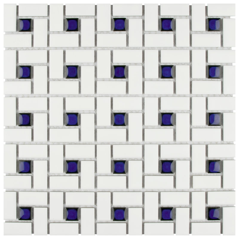 Spiral 2" x 2" Porcelain Mosaic Wall & Floor Tile, White/Blue