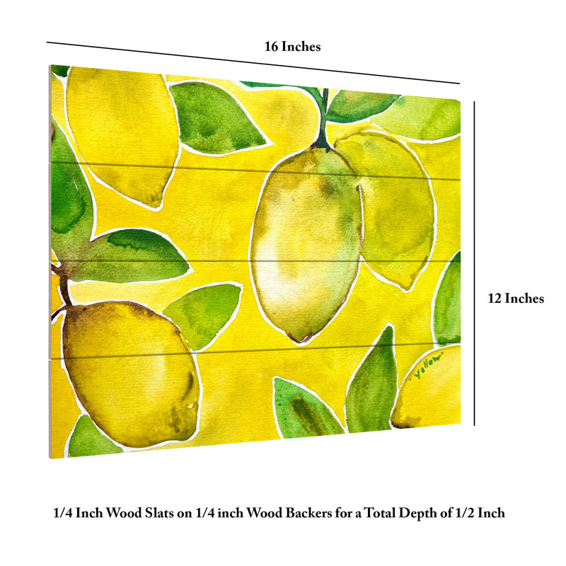 Julija Belickien Yellow Lemons Wood Slat Art, H 12 po x l 16 po