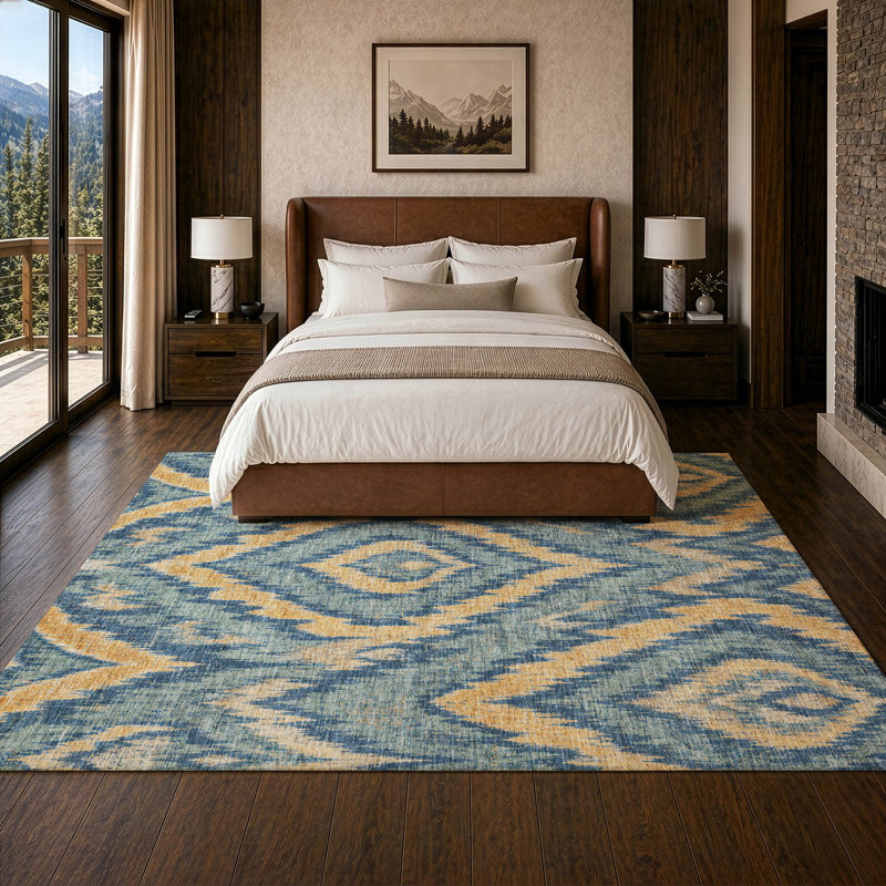 Tapis Ceajay ACN3071 Ikat lavable à la machine pour intérieur/extérieur, Baltique, 10 pi x 14 pi