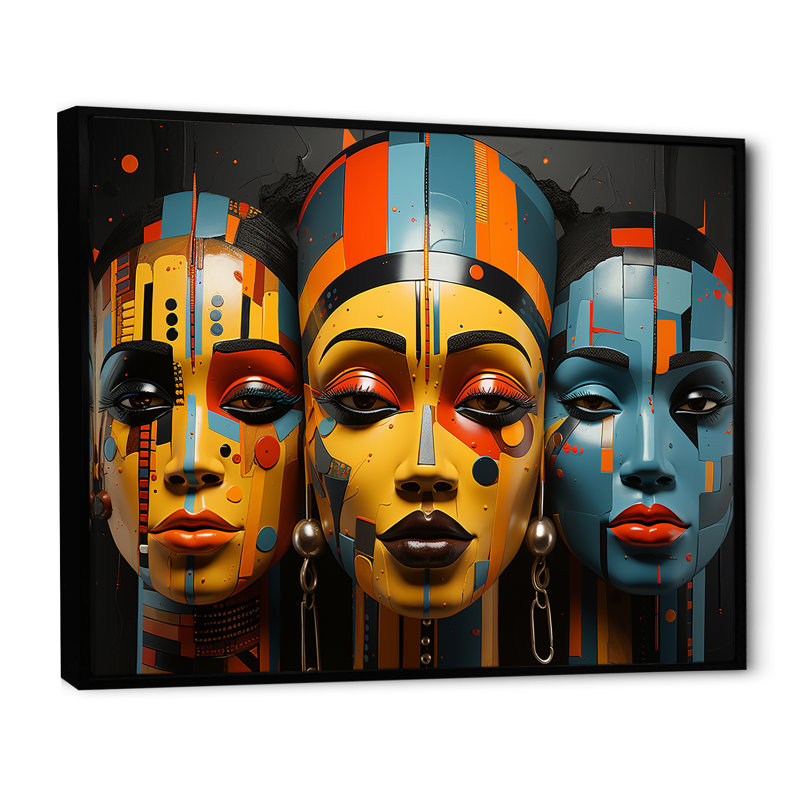 Minimalisme, tribus d'Afrique, femmes III, H 24 po x l 32 po x P 1 po, Cadre flottant noir