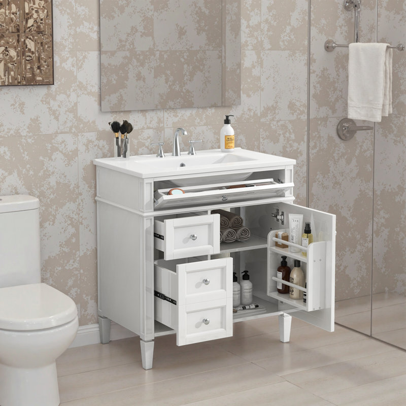 Farmbry Modern Bathroom Storage Cabinet with 2 Drawers,30'' Bathroom Vanity with Top Sink Resin with Drawer,door,Bathroom Vanity