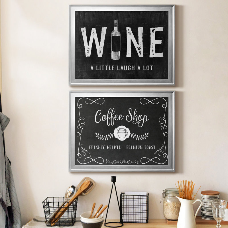 Wine A Little - ensemble de 2 reproductions de cadres photo, H 24,5 po x l 37 po x P 1 po, Feuille argentée