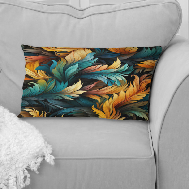 Plume orange et bleu sarcelle - Élégance aviaire - Coussin abstrait