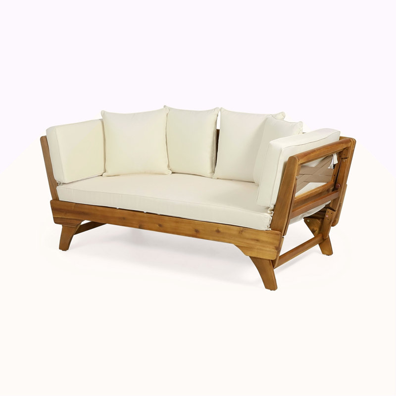 Expandable Daybed With Cushions,Outdoor Couch Patio Couch With Adjustable Armrests,Outdoor Convertible Sofa With Removable Cushions&Pillows For Patio, Porch, Poolside