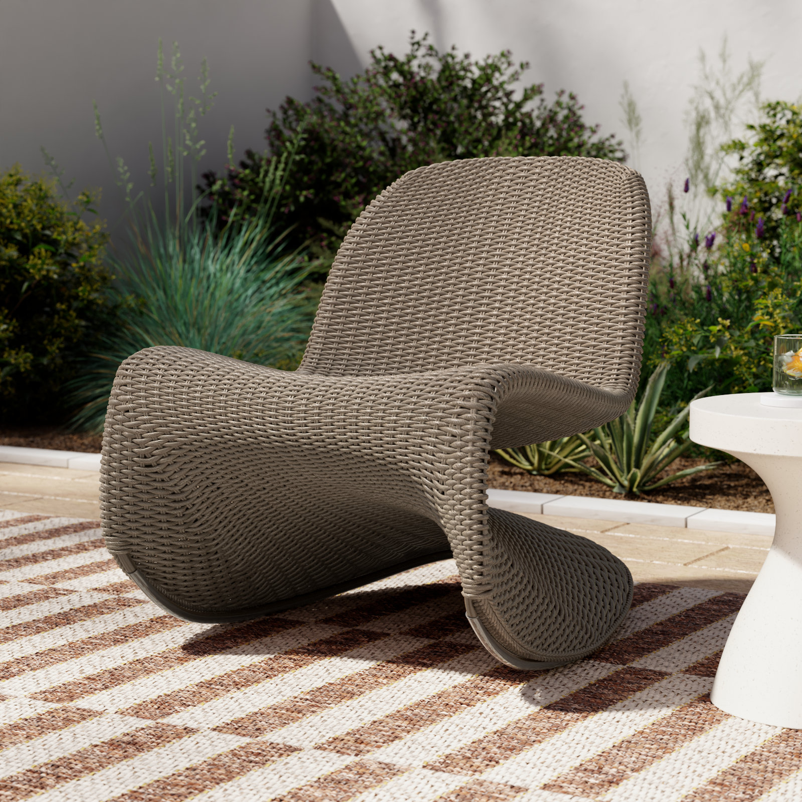 Daughtery Wicker Outdoor Armless Lounge Chair, Vintage White