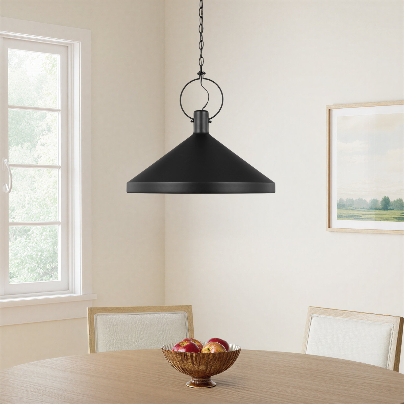 Single Light Metal Dimmable Pendant, Black, 19.75" H x 24" W x 24" D