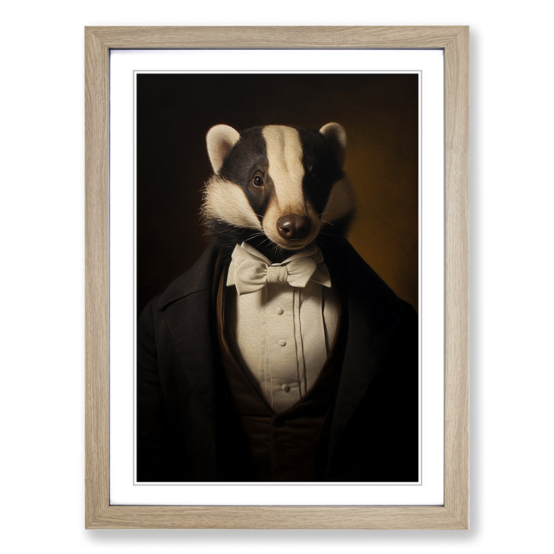 Badger Classicism - Single Picture Frame Print on Wood, Oak Framed, 34cm H x 25cm W x 2cm D