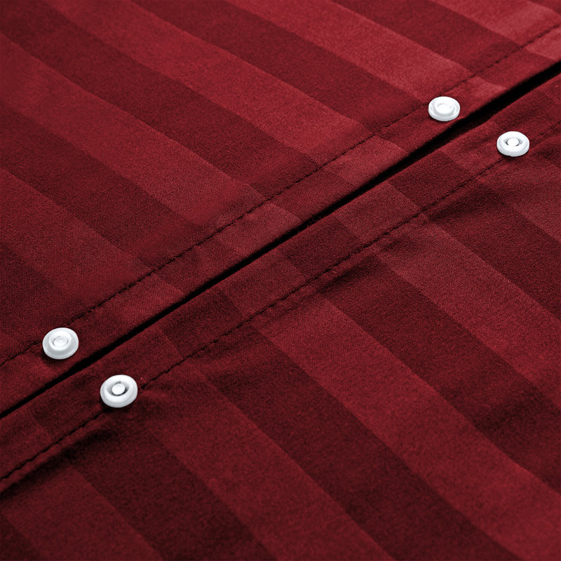 Renze Microfiber 250 TC Reversible Stripe Duvet Cover Set with Pillowcases, Burgundy