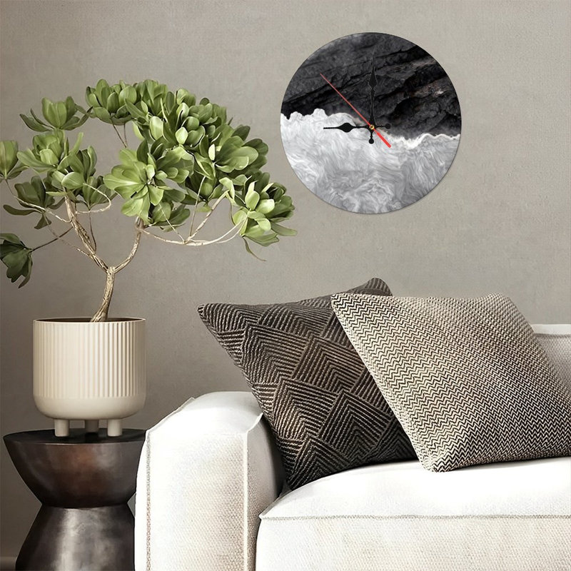 10" Round Wooden Wall Clock, Silent Quartz Movement, UV-Printed Design, Battery Operated, Ash Gray