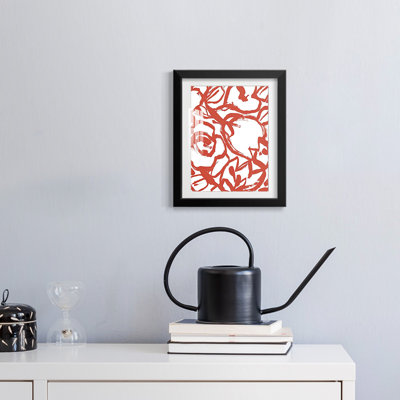 Red Brush Floral II -Framed Print