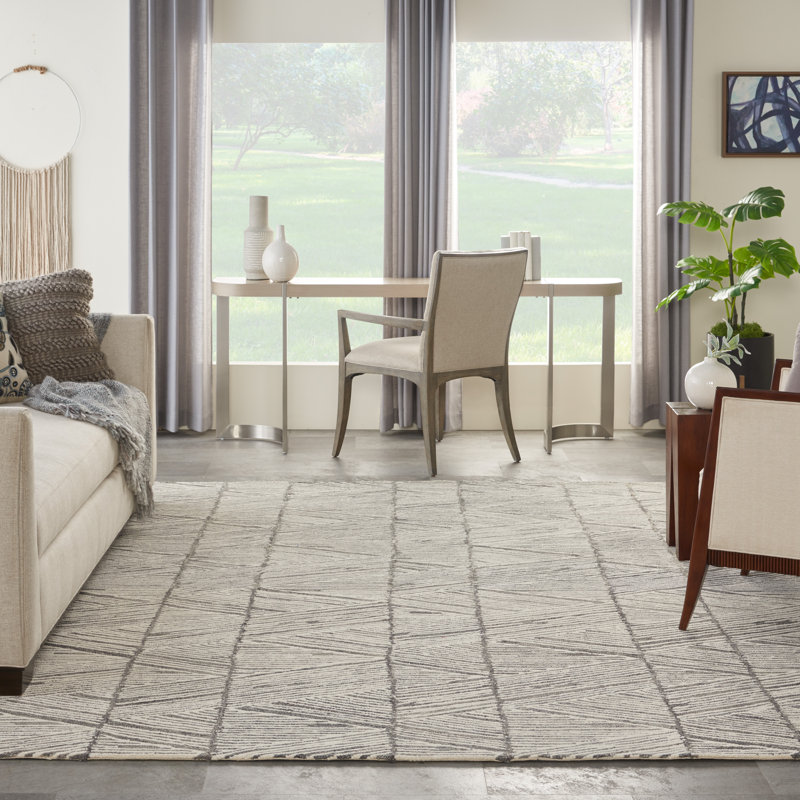 Tapis gris touffeté en laine, Rectangle 7 pi 9 po x 9 pi 9 po