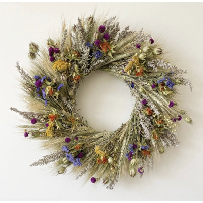 Dried Flower Colorful Everlasting Wildflowers Wreath with Green Wheat