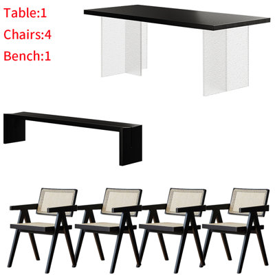 Solid wood acrylic floating dining table set