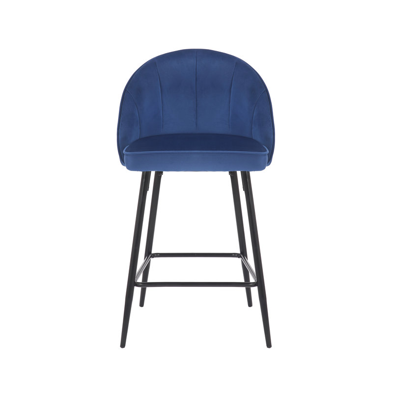 Upholstered Counter Stool with Metal Frame, Blue