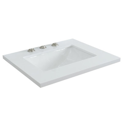 25 in. White Quartz Top with Single White Ceramic Rectangular Sink -  Bellaterra Home, 430002-25-QWR
