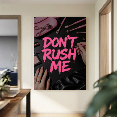 Tableau mural de style graffiti « Outils de maquillage », impression sur toile tendue sur châssis, 61 x 91 cm, rose et noir, idéal pour la garde-robe, la chambre ou le studio.