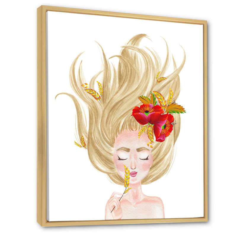 Mignon cheveux blonds - œuvre d'art pour enfants, H 40 po x l 30 po x P 1,5 po, Cadre flottant brun