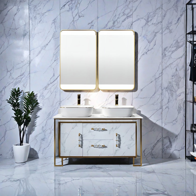 Light luxury stainless steel bathroom cabinet, 34.64" H x 51.18" W x 19.68" D