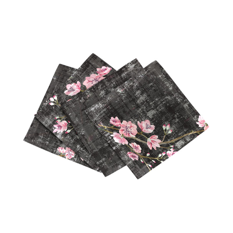 Blossom Fantasia Cotton Sateen Cocktail Napkins, Black Pink