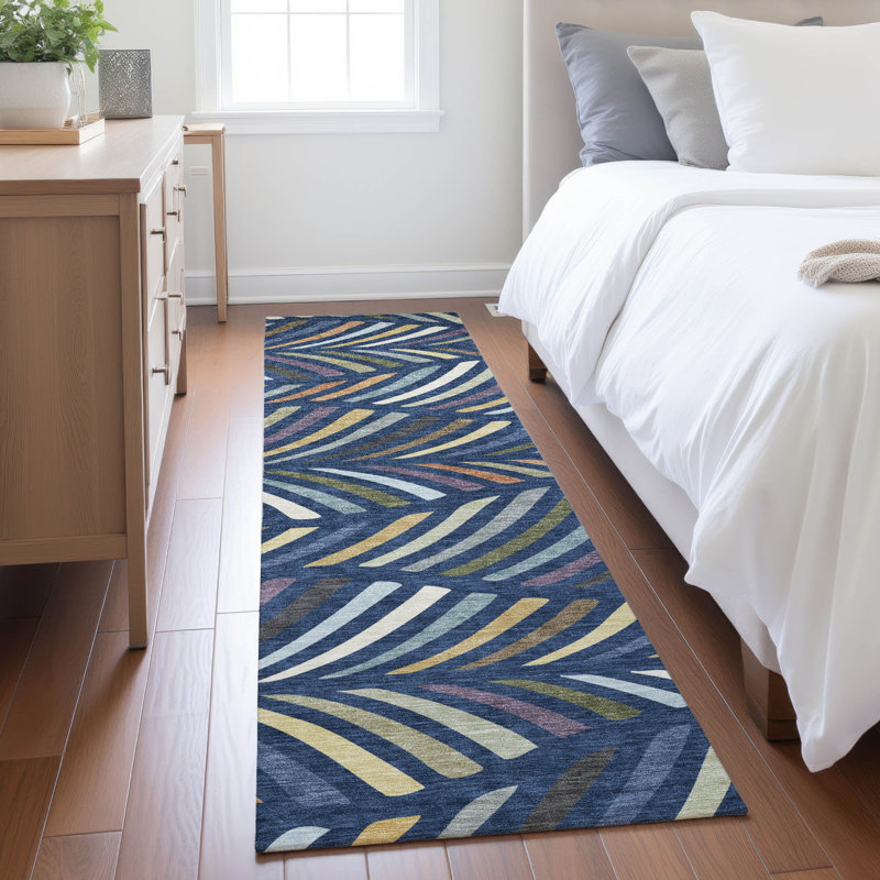 Machine Washable Indoor/Outdoor Chantille ACN2475 Mid-Century Modern Rug, 2'3" x 7'6" Runner, Navy