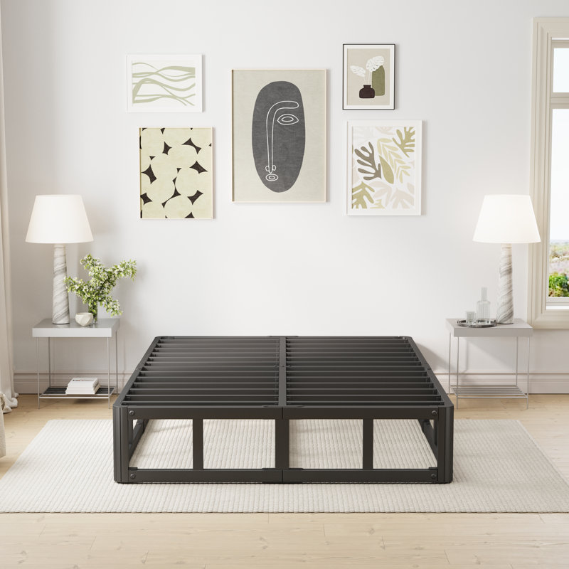 9" Metal Platform Bed Frame, Heavy Duty Thickened Steel Slat Support to 2000lbs, Easy Assembly, Full / Double