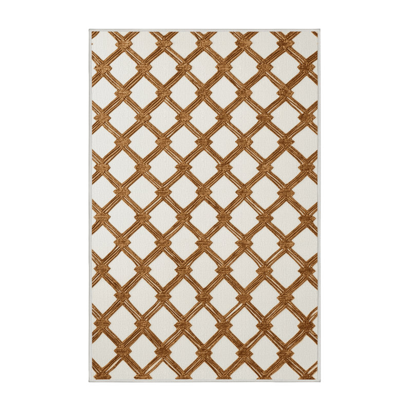 Machine Washable Trellis Beige Area Rug, Rectangle 6' x 9'