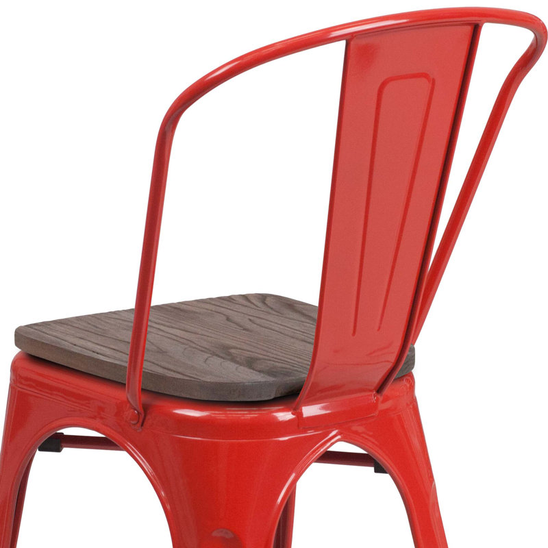 Chaise empilable en métal avec siège en bois Kewaunee, Rouge