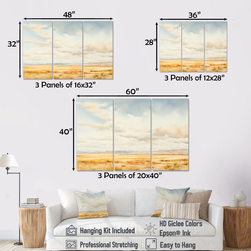 Tranquil Meadow Moments I - ensemble d'art mural sur toile Meadow, Toile tendue, H 32 po x l 48 po x P 1 po
