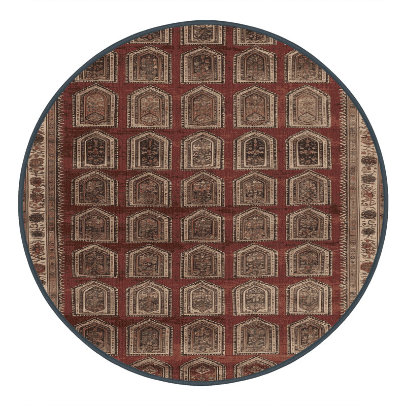 Machine Washable Persian Black Area Rug, Round 6'