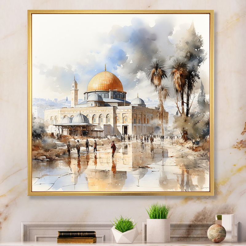 Art sur toile, "Mosquée", Cadre flottant doré, H 36 po x l 36 po x P 1,5 po