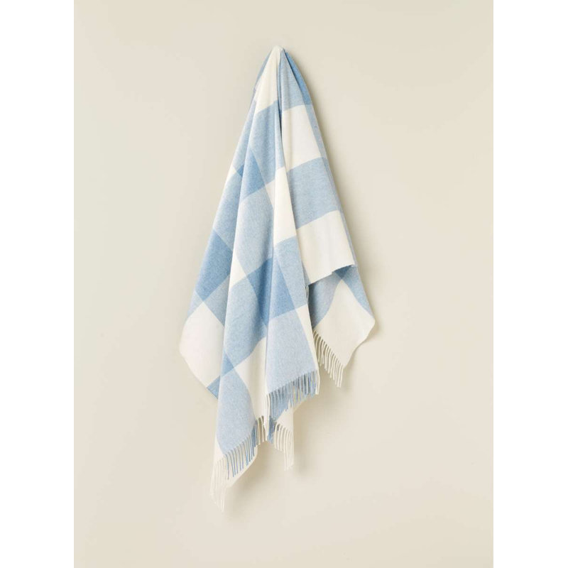 Jeté tissé en laine d'agneau Merino, Carreauté bleu