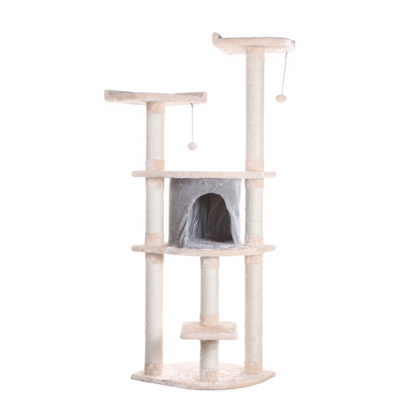 Blanched Almond 64" Freestanding Cat Tree with Sisal Posts