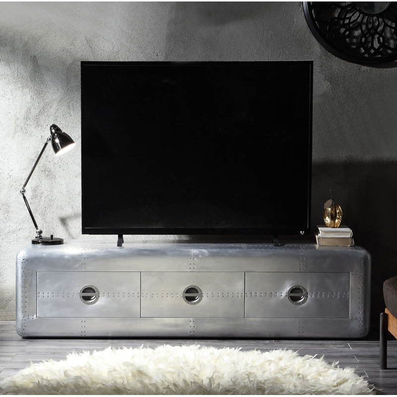 Innes 3-Drawer Rectangular TV Stand in Aluminum, Silver
