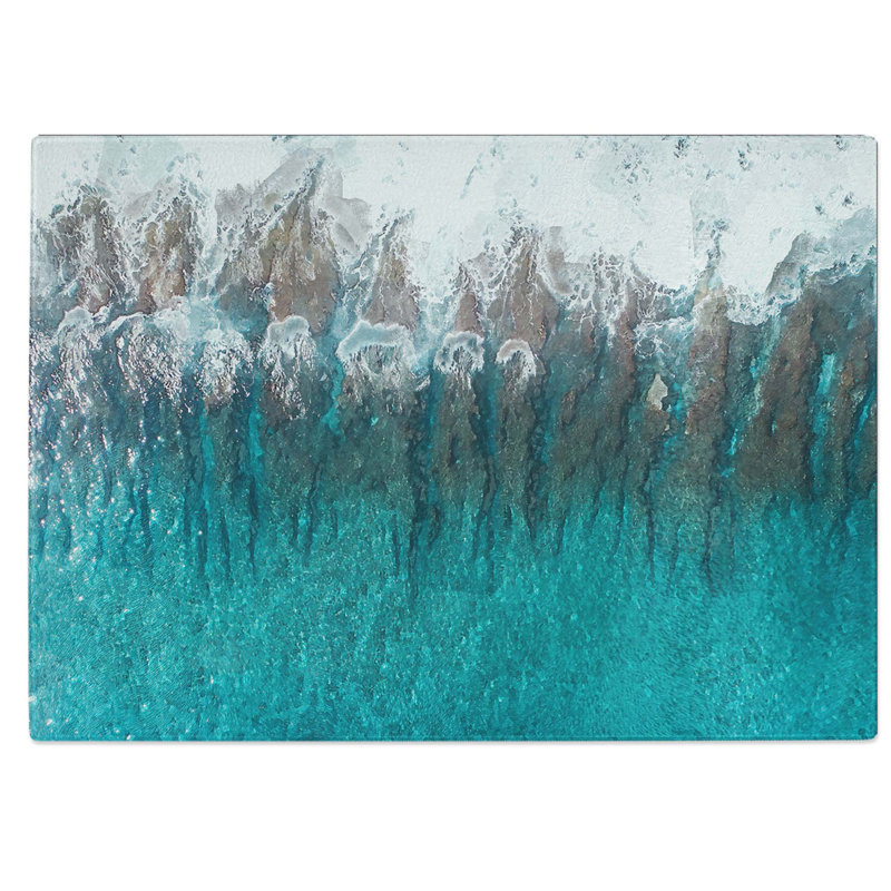 Tempered Glass Wave Grooves in the Maldives in Abstract Chopping Board, 39 cm W x 28.5 cm L