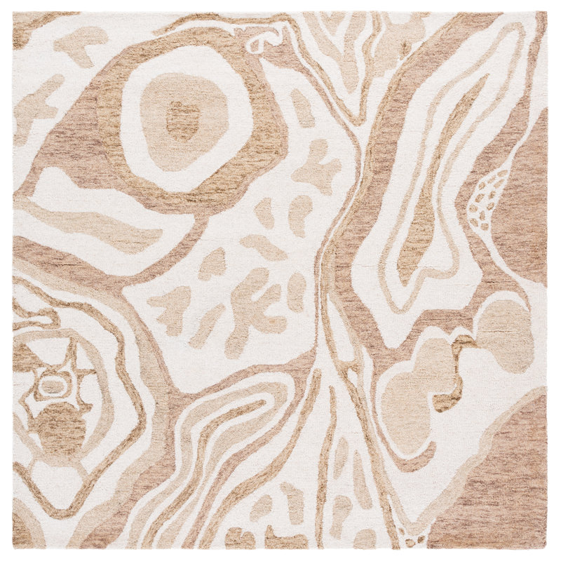 Ebony 779 Hand Tufted Wool/Cotton Abstract Rug in Beige/Ivory, Square 6'
