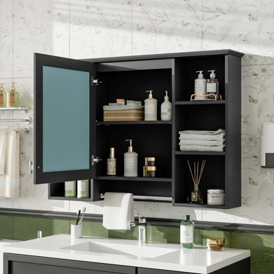42 Inch 3-In-1 Wall Mount Bathroom Mirror Cabinet, High Definition Mirror With Adjustable Shelf & Soft Close Door