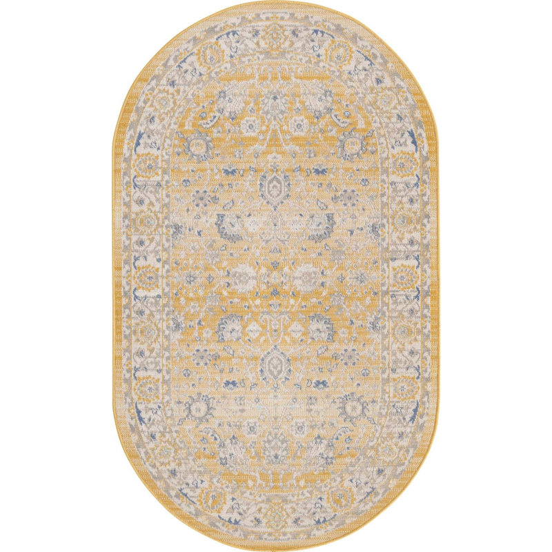 Tapis oriental toscan jaune Xion, Ovale 3 pi x 5 pi 3 po