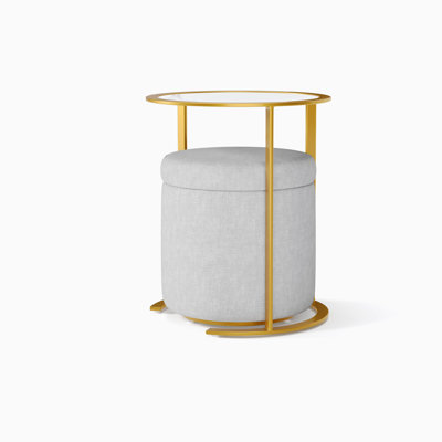 Furlani 23.6"H Round End Table with Storage Ottoman & Sintered Stone Top