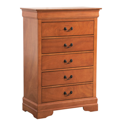 Commode en chêne G3160 - Décoration de chambre à coucher traditionnelle avec bases et moulures courbées, tiroirs à queue d'aronde anglaise, bases d'accessoires en métal sécuritaire pour le centre, instructions solides et sécuritaires