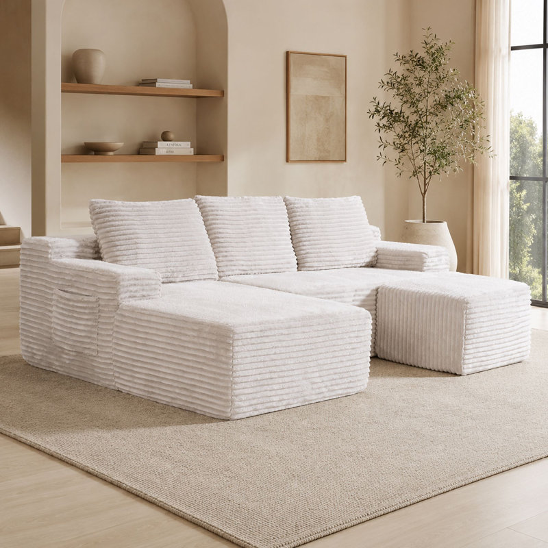 MIMO U-Shape Corduroy Sectional Sofa with Ottoman