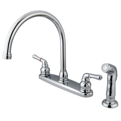 Kingston Brass Magellan Two-Handle 4-Hole 8" Centerset Kitchen Faucet with Side Sprayer