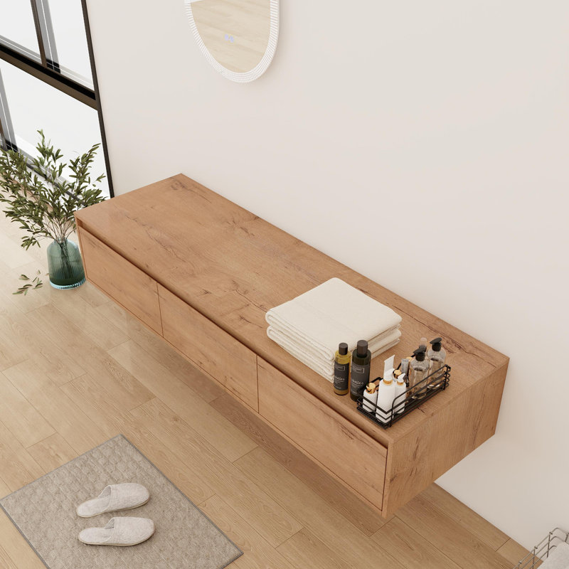 60'' Single Bathroom Storage With 3 Soft Close Drawers, Beige