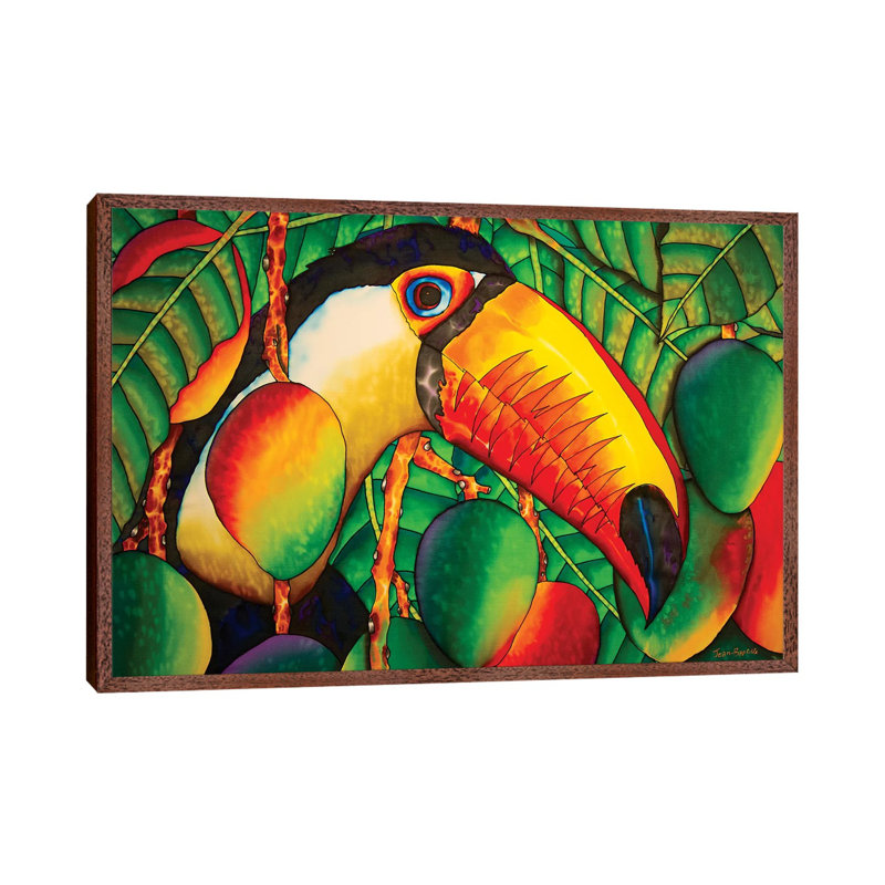 Paradise Toucan by Daniel Jean-Baptiste - Painting on Canvas, Classic Brown Wood Framed, 66.04 cm H x 45.72 cm W