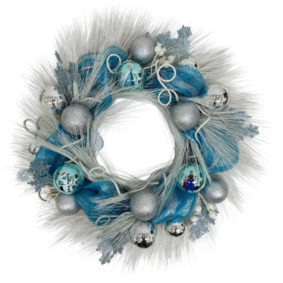 Disney Frozen 26-Inch Pre-Lit LED Christmas Wreath with Snowflake Accents and White Foliage