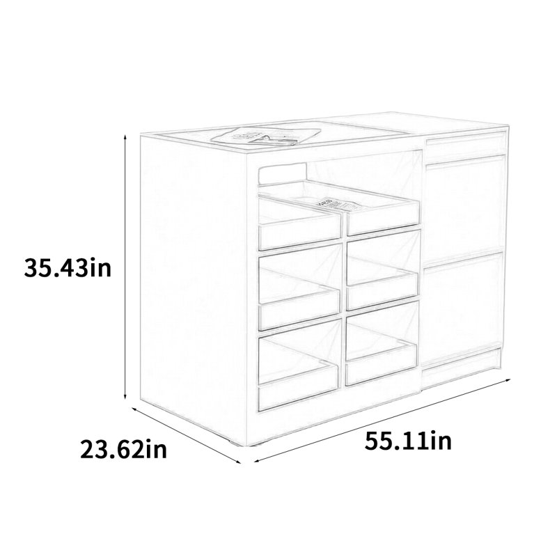 Vitrine d'îlot central tendance, H 35,43 po x l 55,11 po x P 23,62 po