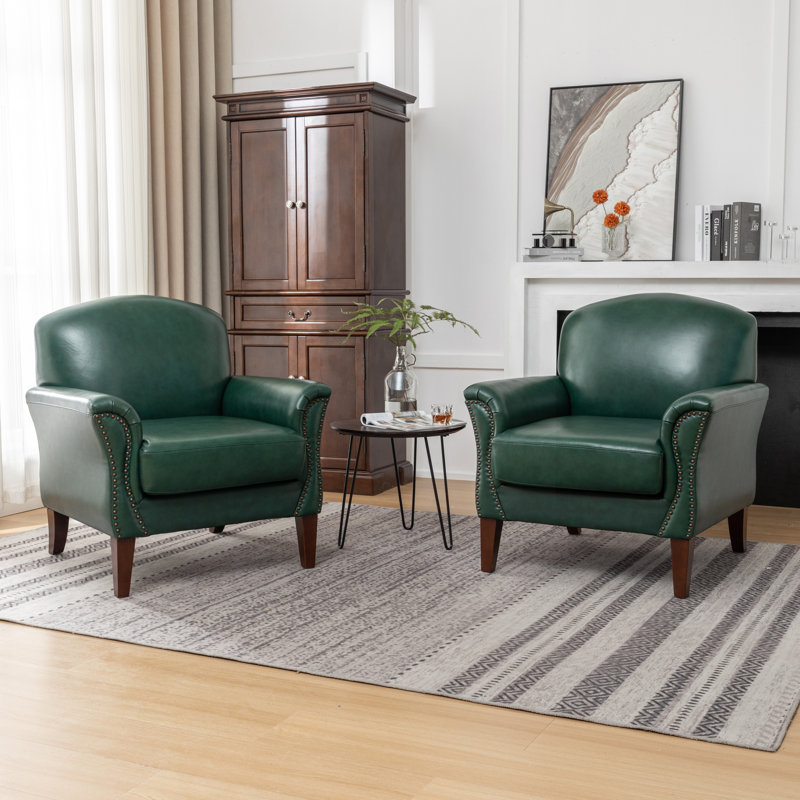 Fauteuil Shalisia, Cuir véritable vert