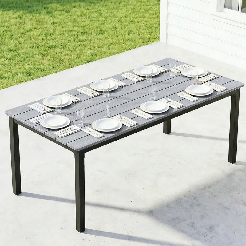 Rectangular Metal Outdoor Dining Table , 180cm cm W 86cm cm D, Grey